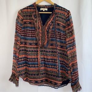 Derhy Chiffon Aztec Metallic Multicolored Top Size Small
